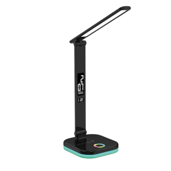 Platinet PDL711RGBB stolní LED lampa stmívatelná, bezdrátové nabíjení, hodiny, černá