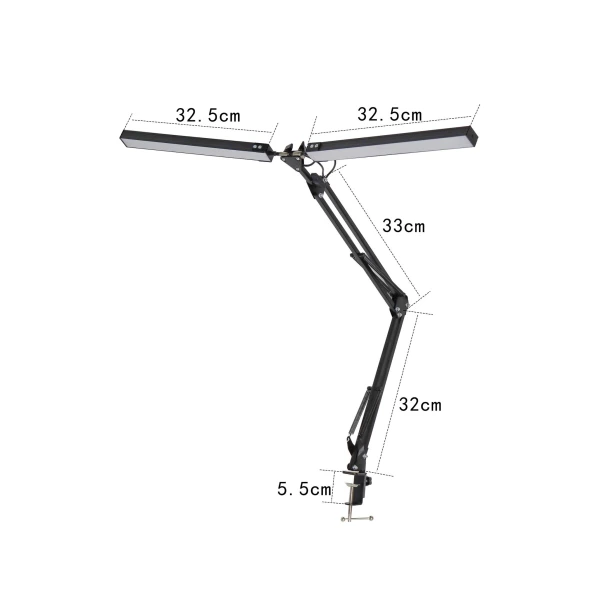 Platinet PDLD20 stolní LED lampa Flexy 20W stmívatelná s klipem, 2 ramena, černá