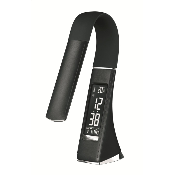 Platinet PDLU3B stolní LED lampa stmívatelná, flexibilní rameno, hodiny, černá