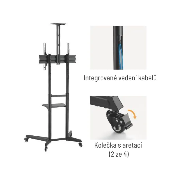 Pojízdný stojan Brateck T1040T pro TV 37"-70" 50kg 2 police