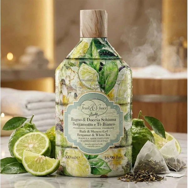 Rudy Profumi (Fruit&Juice) Sprchový gel a pěna do koupele s vůní Bergamot a bílý čaj - 500 ml