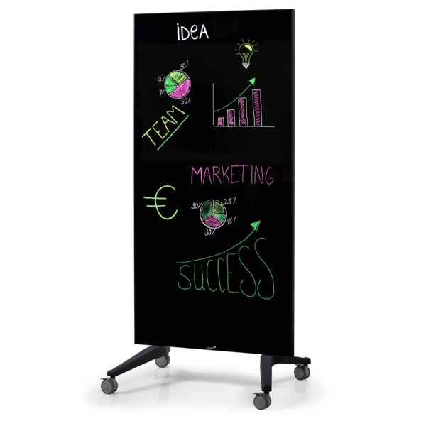 Stylová mobilní černá skleněná tabule - paraván