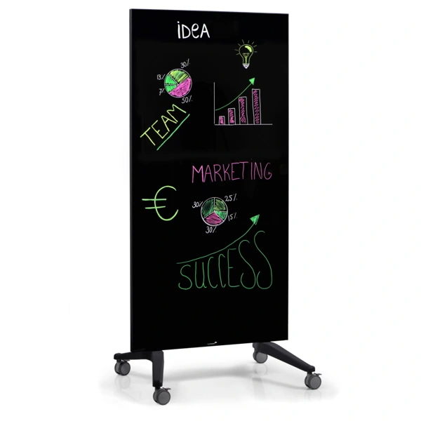 Stylová mobilní černá skleněná tabule - paraván