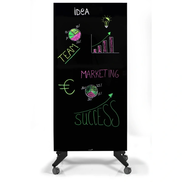 Stylová mobilní černá skleněná tabule - paraván