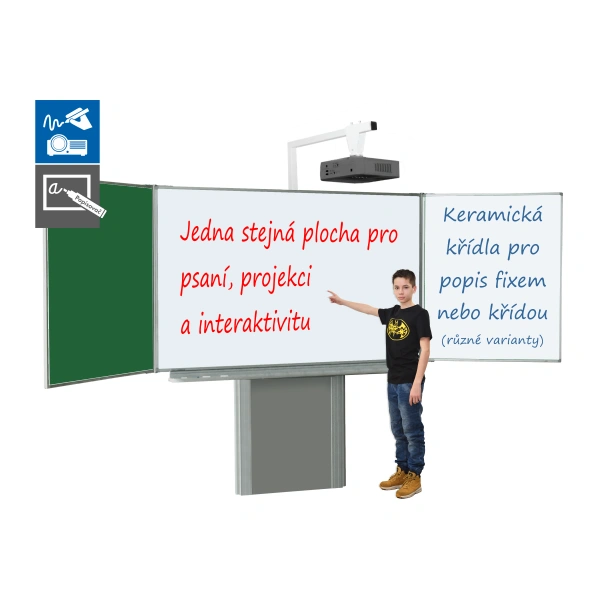 Tabule 88" s křídly na stojanu + interaktivní ultra krátký projektor