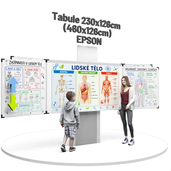 Třídílná tabule pro int. dotykový laserový projektor Epson EB-770Fi, na zvedacím stojanu
