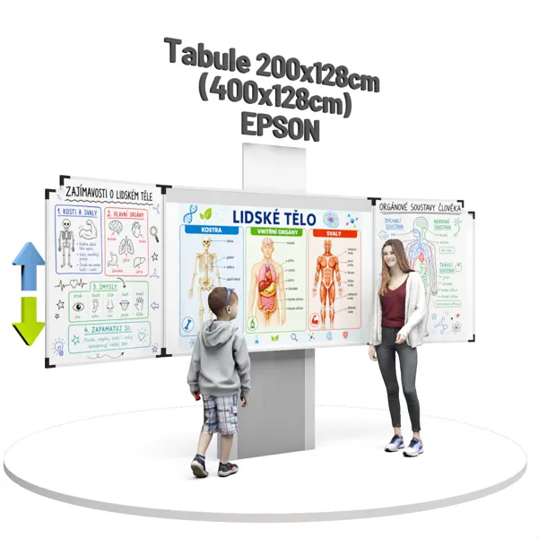 Třídílná tabule pro int. dotykový projektor Epson EB-695Wi, na zvedacím stojanu