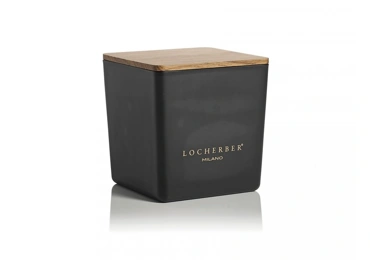 Vonná svíčka v černém skle s dřevěným víčkem s vůní DOKKI COTTON - 210 g