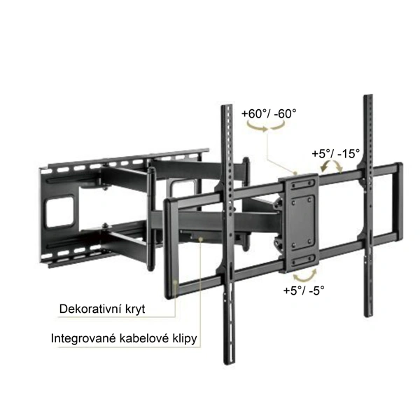 Výsuvný držák Brateck LPA77-696 pro TV 60"-120" 120kg polohovatelný nástěnný Heavy Duty
