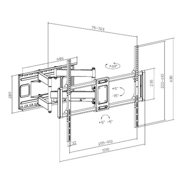 Výsuvný držák Brateck LPA77-696 pro TV 60"-120" 120kg polohovatelný nástěnný Heavy Duty